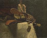 Still life with eastern slippers, August Allebe